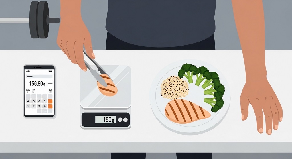 An infographic showing the calculation of daily protein requirements for different activity levels